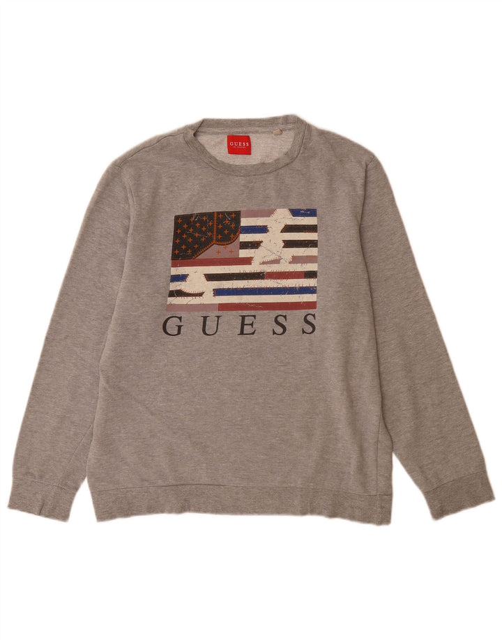 Guess Herren-Sweatshirt mit Grafik, UK 40, mittelgraue Baumwolle