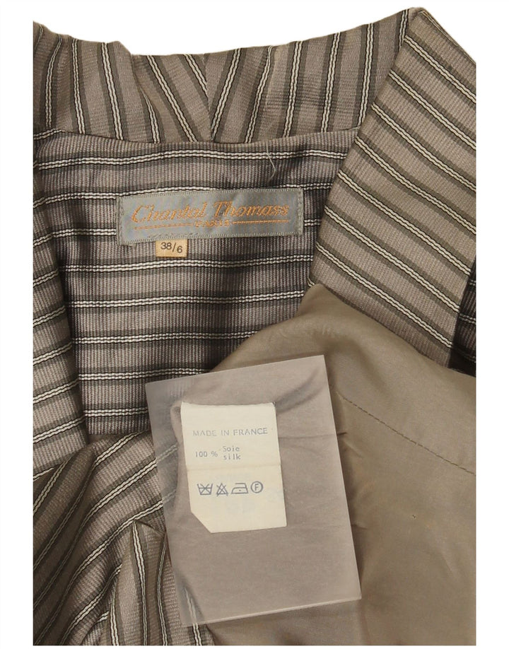 Vintage Damen Crop 2-Knopf-Blazerjacke EU 38 Mittelgrau gestreifte Seide
