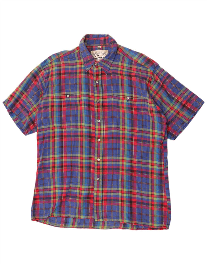 Carlo Comberti Herren-Flanellhemd mit kurzen Ärmeln, Größe 41/42, groß, blau kariert