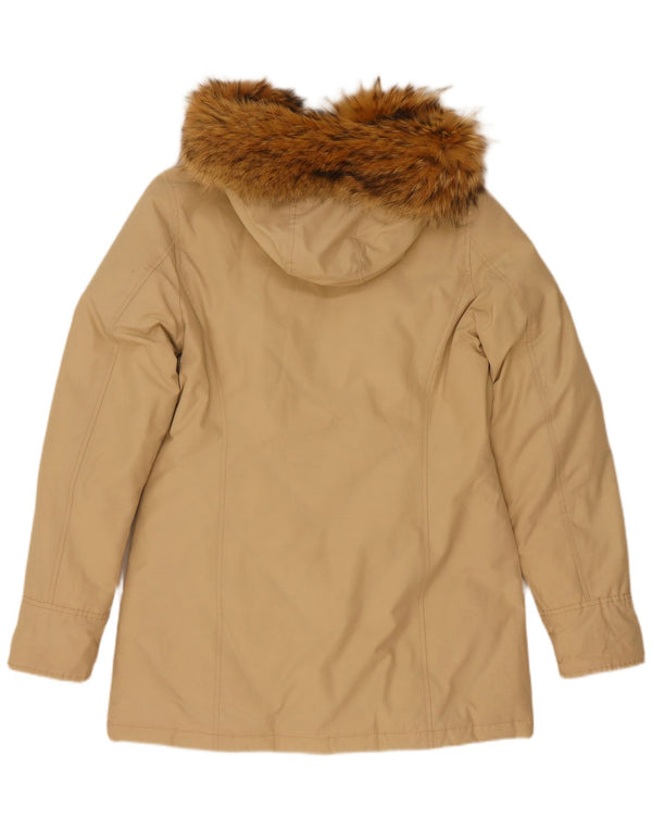 Woolrich Wattierter Damenmantel mit Kapuze, UK 14, mittelbeige Baumwolle
