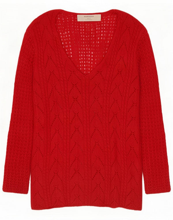 Zara Damen Durchsichtiger 3/4-Ärmel-Pullover mit V-Ausschnitt UK 10 Small Red