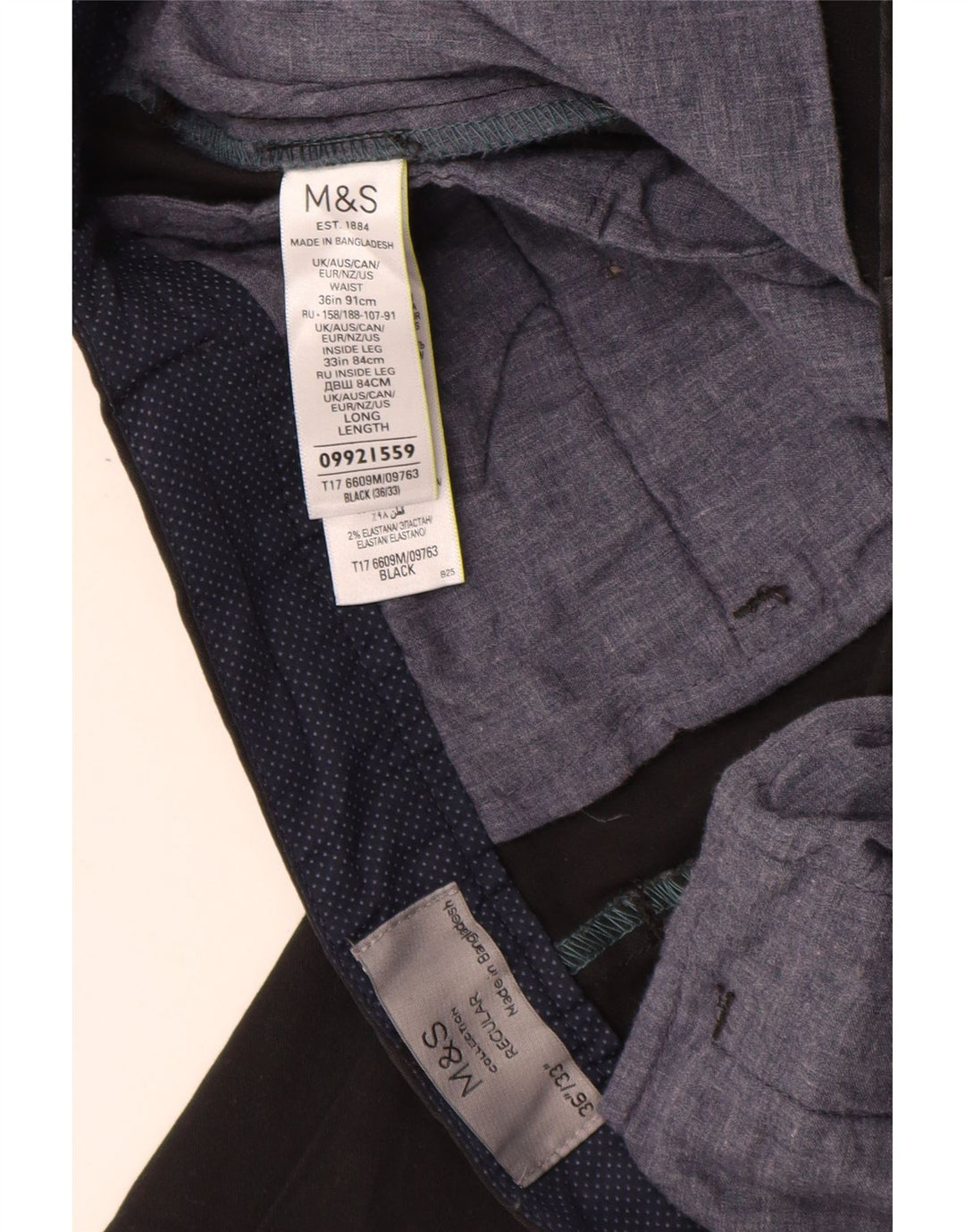 MARKS & SPENCER Herren-Chinohose mit normaler Passform, W36 L33, schwarze Baumwolle