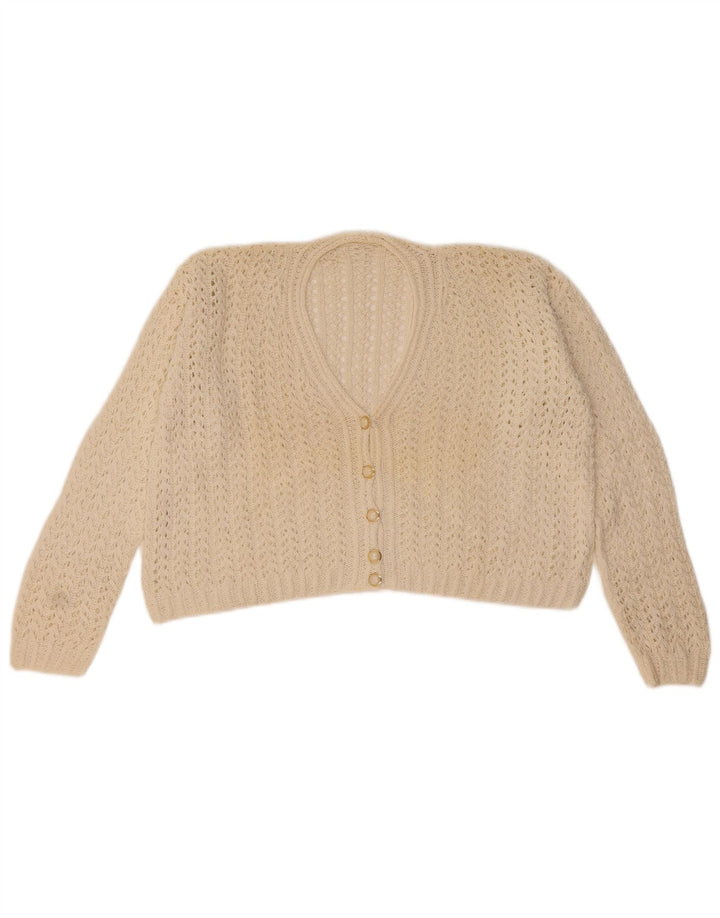 Vintage Damen Crop Cardigan Pullover UK 14 Mittelweiß