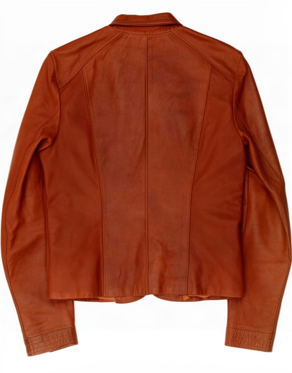 Vintage Damen Leder Utility Jacke UK 8 Small Braun