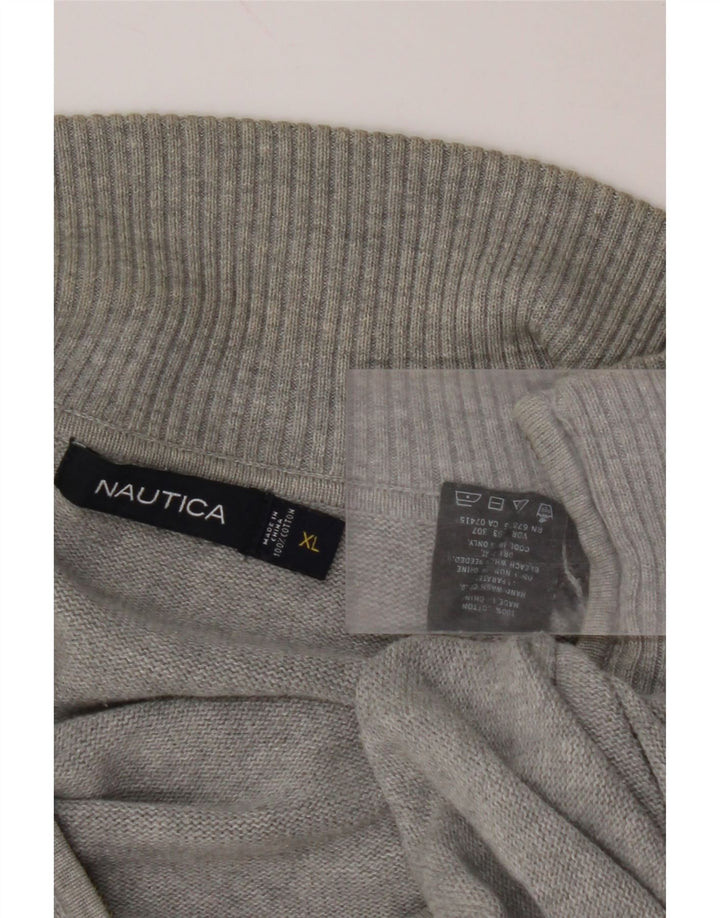 NAUTICA Herren-Pullover mit Reißverschluss am Hals, XL, graue Argyle-/Diamant-Baumwolle
