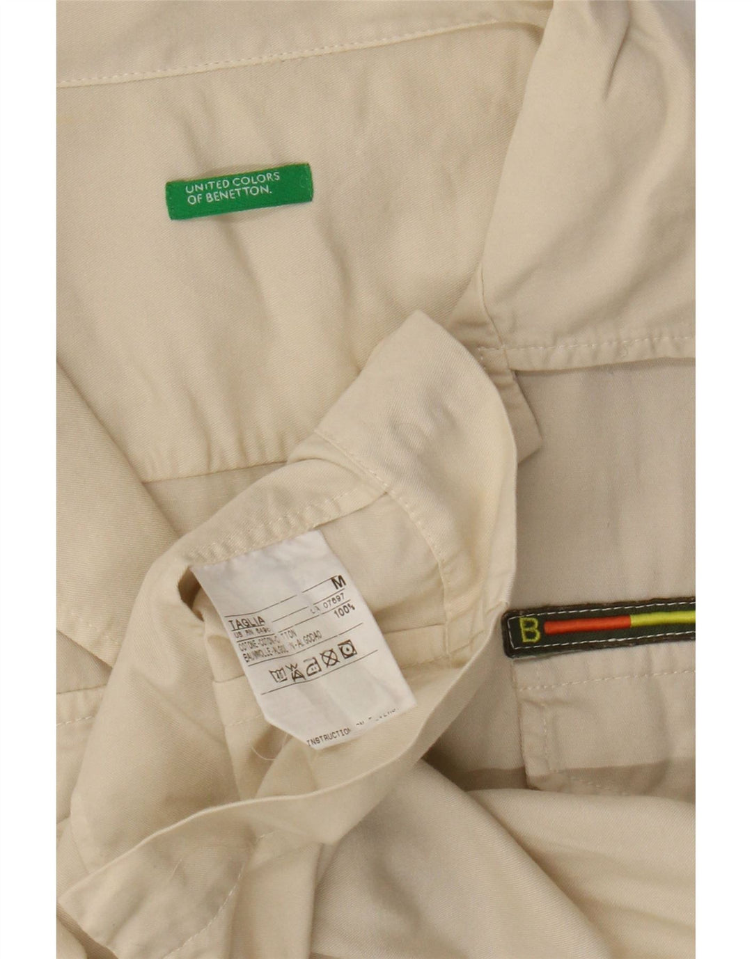 Benetton Damen Kurzarmhemd UK 12 Mittelbeige Baumwolle