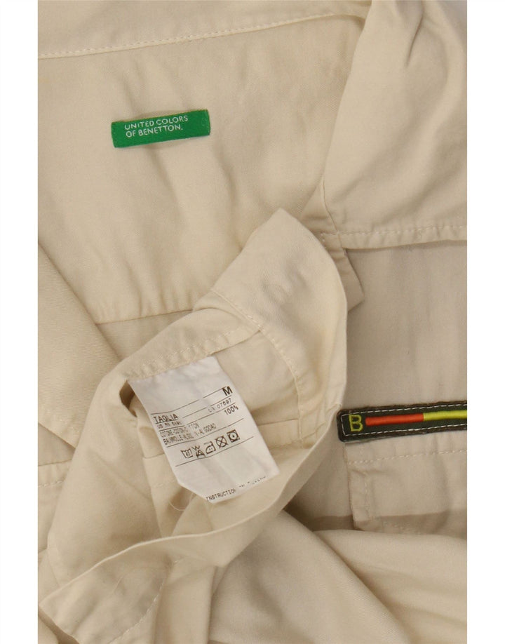 Benetton Damen Kurzarmhemd UK 12 Mittelbeige Baumwolle
