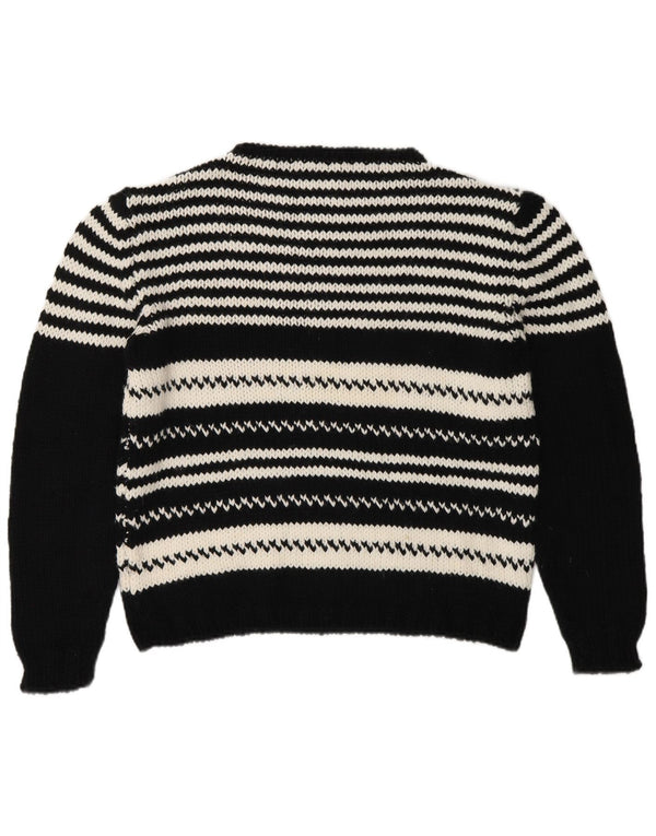 Vintage Damen Rollkragenpullover Pullover UK 14 Medium Schwarz gestreift