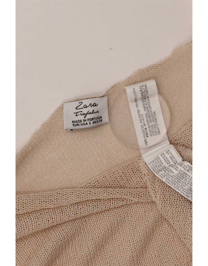 Zara Damen Crop Maxi Top 3/4 Ärmel UK 10 Small Beige Polyester