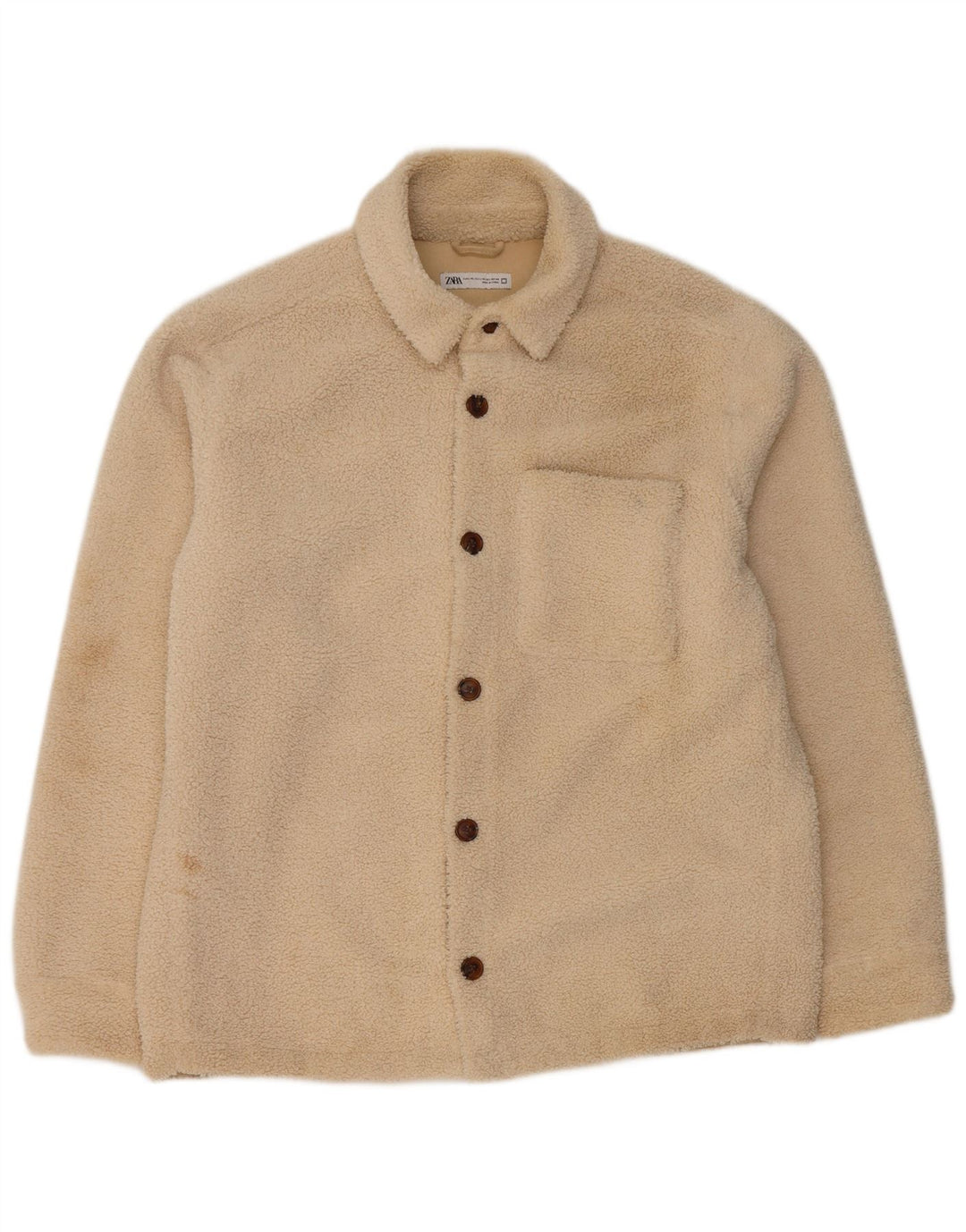 Zara Herren Bomber Fleecejacke UK 42 XL Beige Polyester