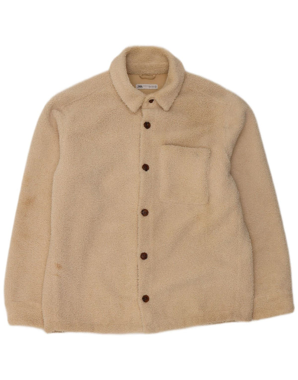 Zara Herren Bomber Fleecejacke UK 42 XL Beige Polyester