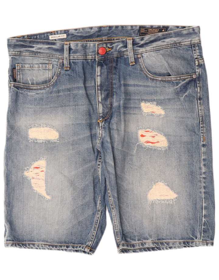 Jack & Jones Herren-Jeansshorts im Distressed-Look, normale Passform, W38, XL, Blau