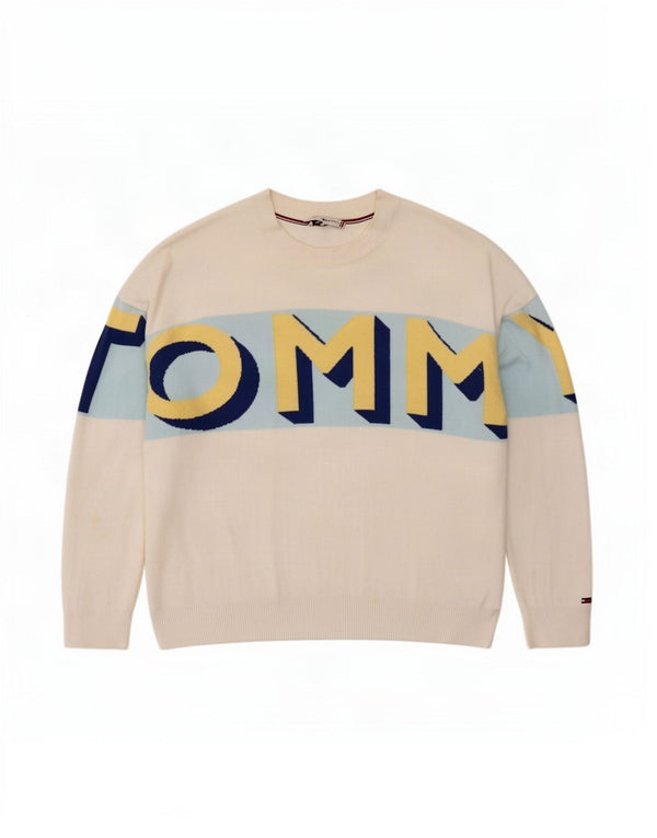 Tommy Hilfiger Womens Graphic Crew Neck Jumper Sweater UK 10 Small White