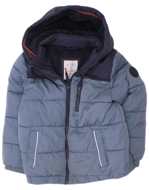 Fat Face Sherpa-Wattierungsjacke mit Kapuze für Jungen, 7–8 Jahre, Marineblau, Farbblock