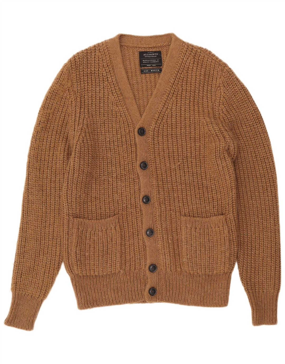 All Saints Herren-Strickjacke aus mittelbraunem Acryl