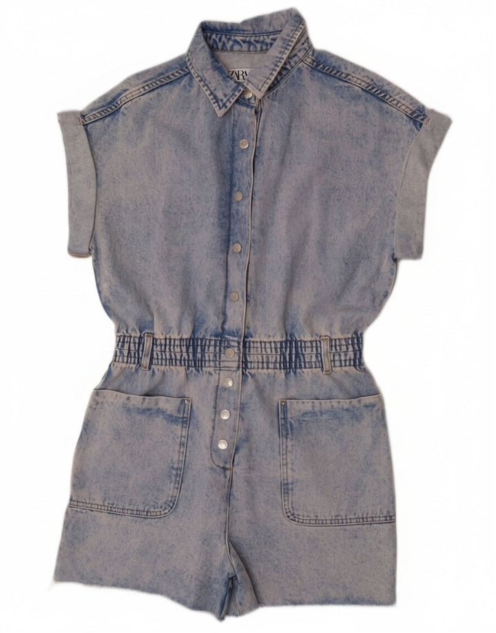 Zara Damen Jeans-Playsuit UK 14 Mittelblaue Baumwolle