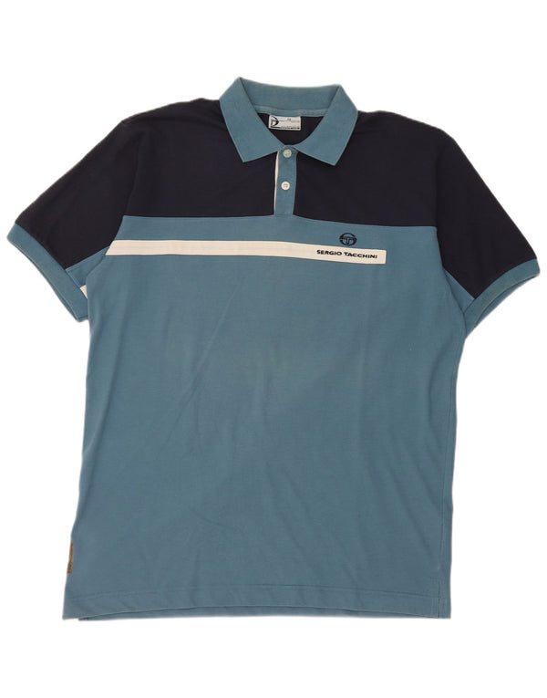 Sergio Tacchini Herren Poloshirt 2XL Blau Colourblock Baumwolle