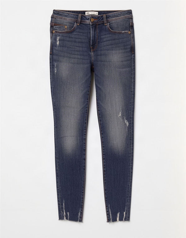 Zara Damen Distressed Skinny Jeans EU 40 Medium W30 L28 Blaue Baumwolle