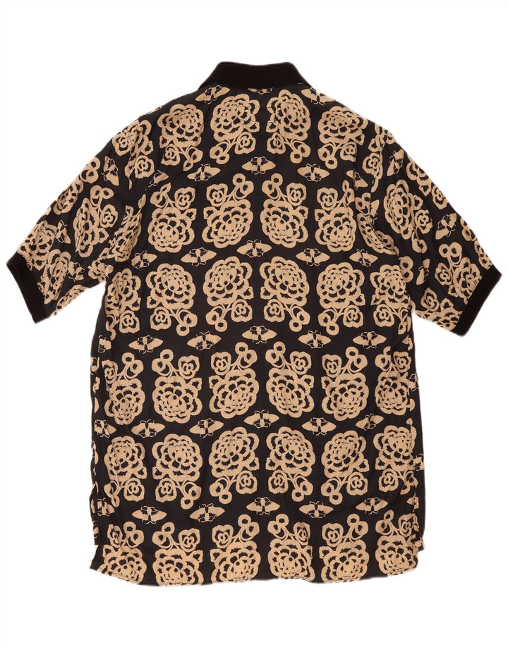 Vintage Herren Kurzarm-Pullovershirt Mittelschwarz geblümt
