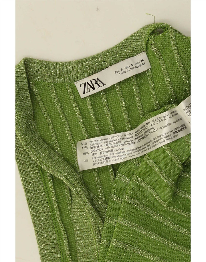 Zara Damen Weste Top UK 10 Small Grün gefleckte Viskose