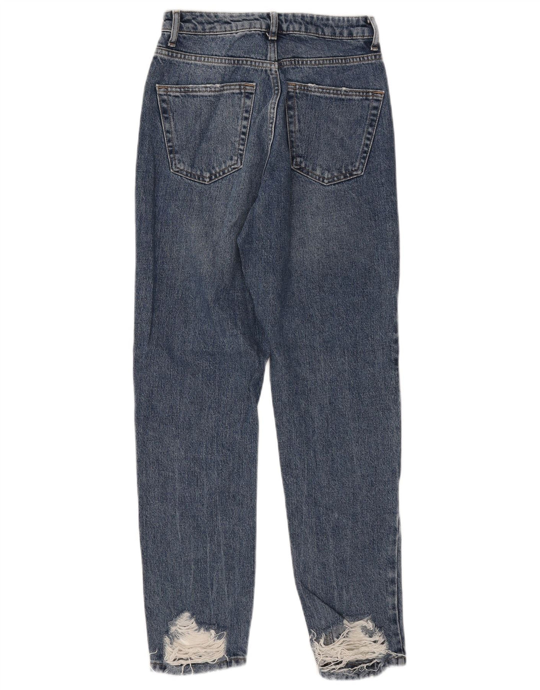 Topshop Damen Mom Distressed Straight Jeans W26 L28 Blaue Baumwolle