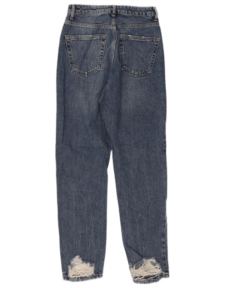 Topshop Damen Mom Distressed Straight Jeans W26 L28 Blaue Baumwolle