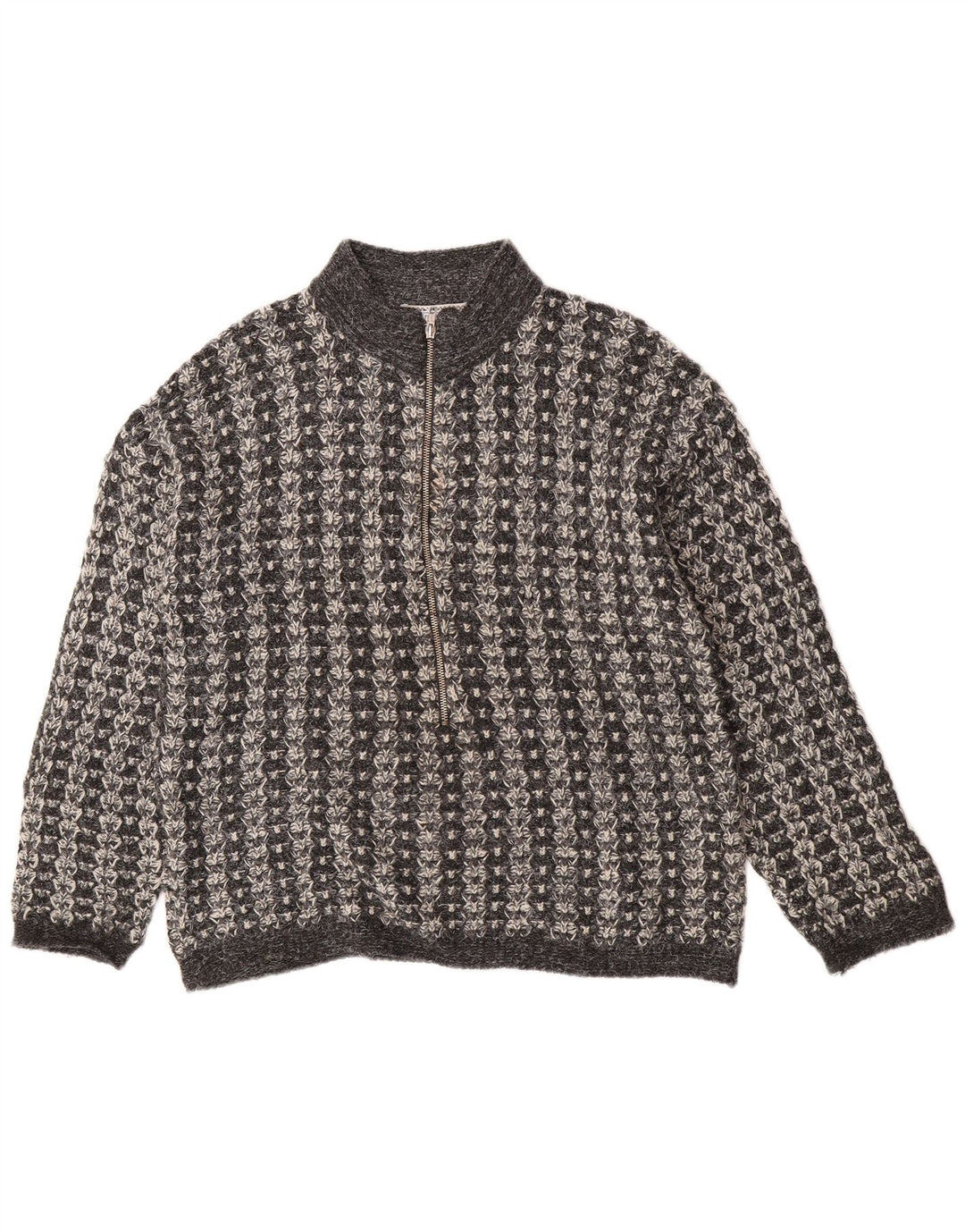 S.Moritz Herren-Pullover mit Reißverschluss am Hals, klein, grau gestreift