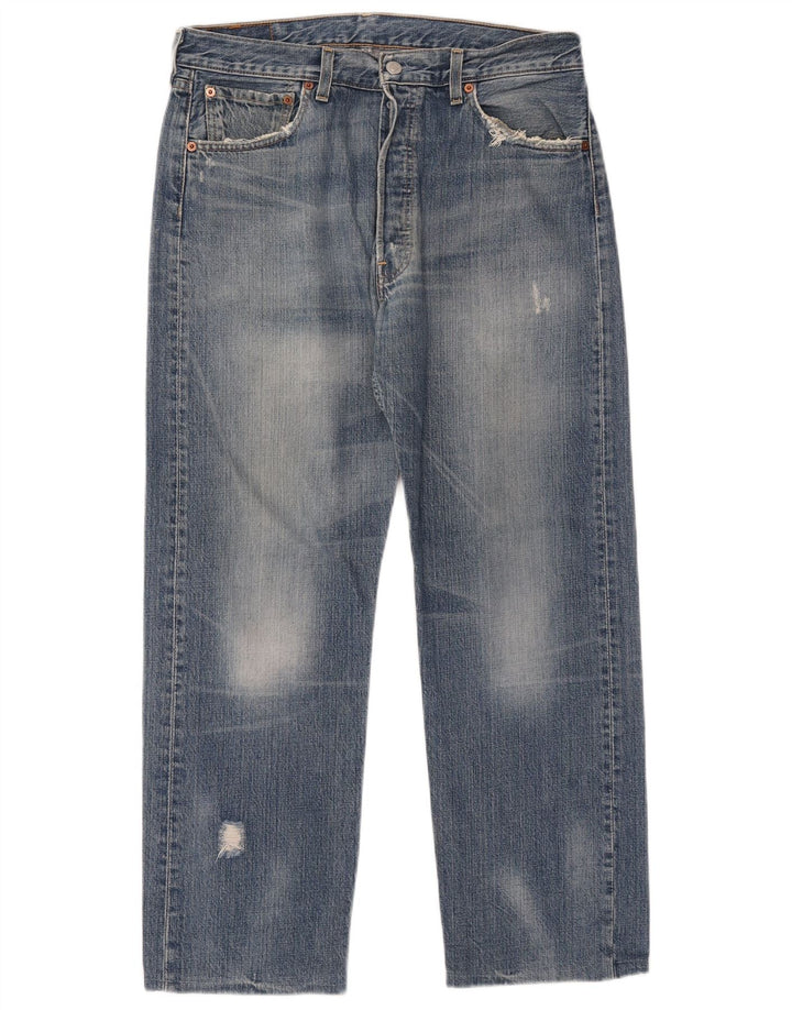 Levi's Herren 501 Distressed Straight Jeans W34 L27 Blaue Baumwolle