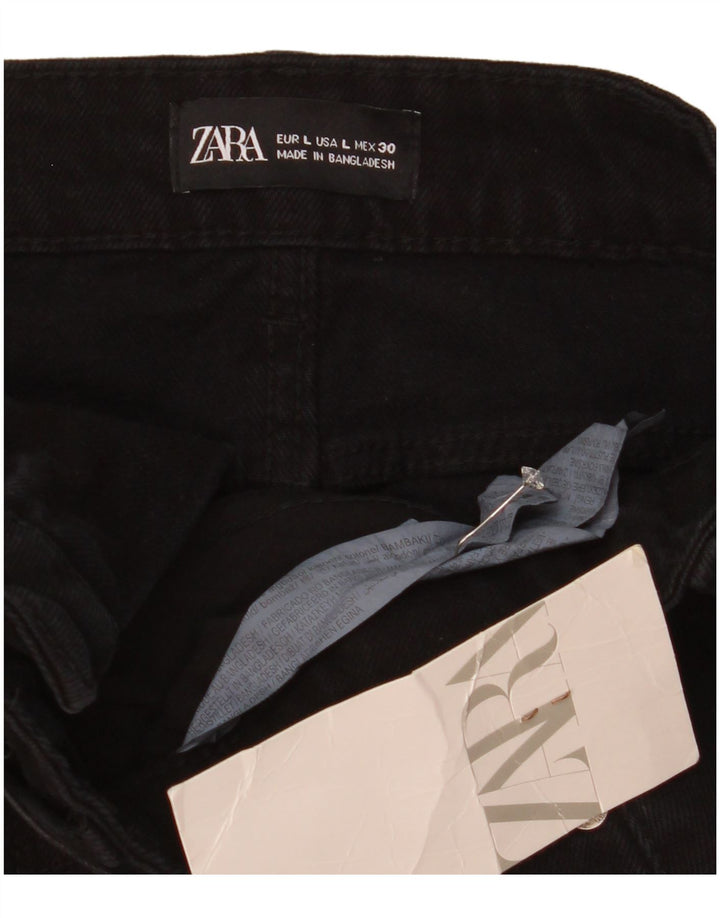 Zara Damen-Jeansrock, groß, W30, schwarze Baumwolle