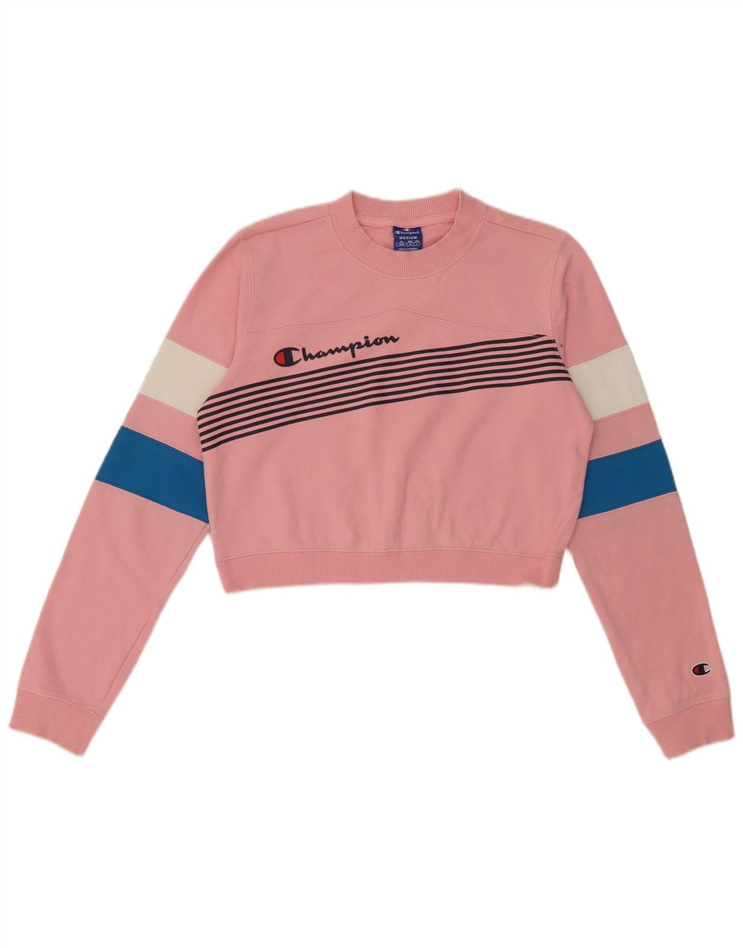 Champion Damen Crop Sweatshirt Pullover UK 14 Mittelrosa Farbblock