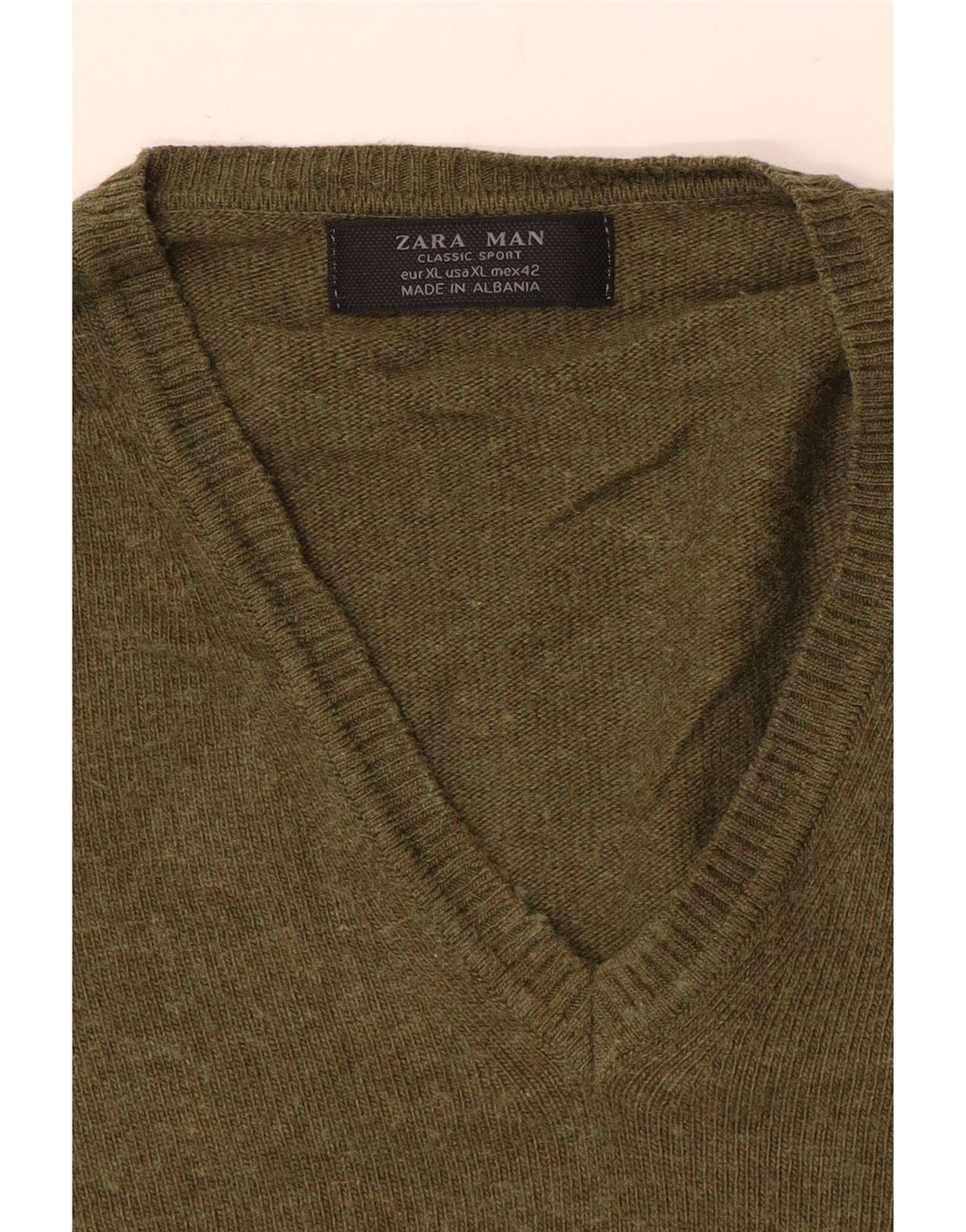 Zara Herren V-Ausschnitt Pullover Pullover XL Khaki
