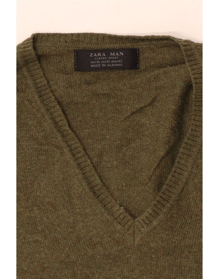 Zara Herren V-Ausschnitt Pullover Pullover XL Khaki