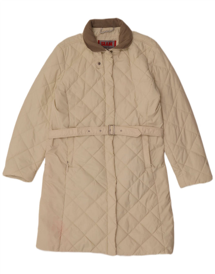 Slam Womens Quilted Overcoat UK 16 Large Off White Colourblock