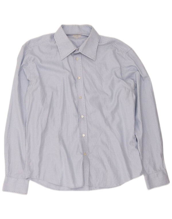 Ted Baker Herrenhemd, Größe 6 2XL, blaue Hahnentritt-Baumwolle