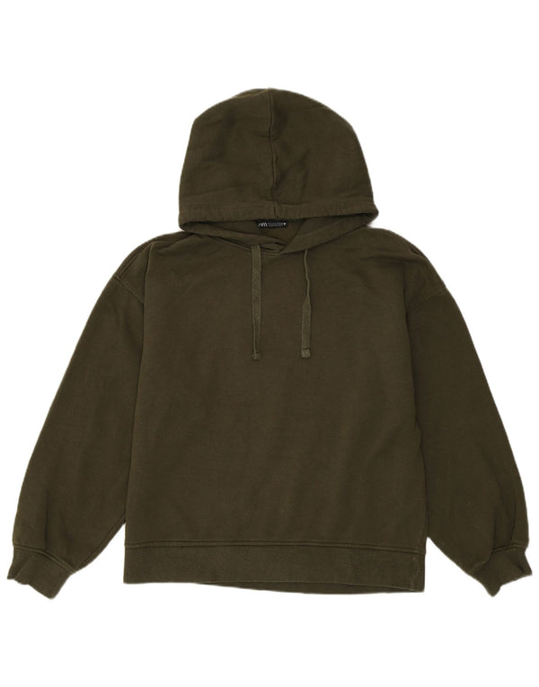 Zara Damen Übergroßer Kapuzenpullover UK 10 Small Khaki Baumwolle