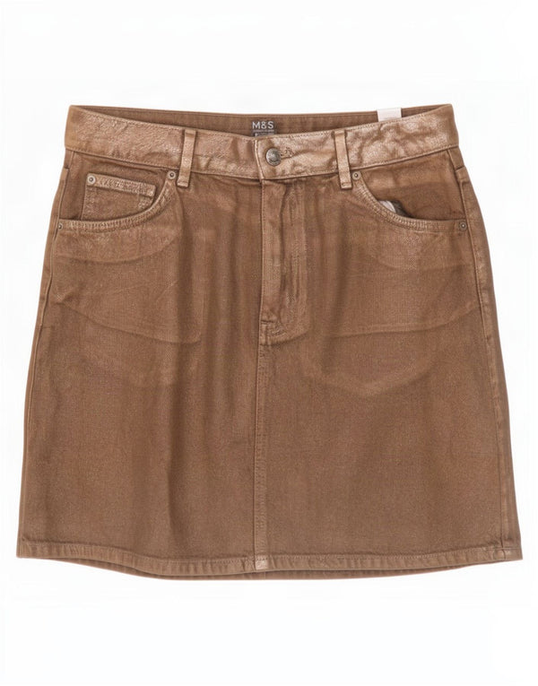 Marks & Spencer Damen Mini-Jeansrock UK 12 Medium W30 Gold Baumwolle