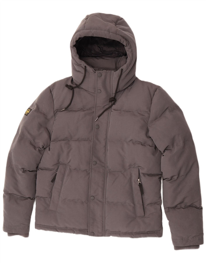 Superdry Herren Graphic Hooded Wattierte Jacke UK 36 Small Grau Polyester