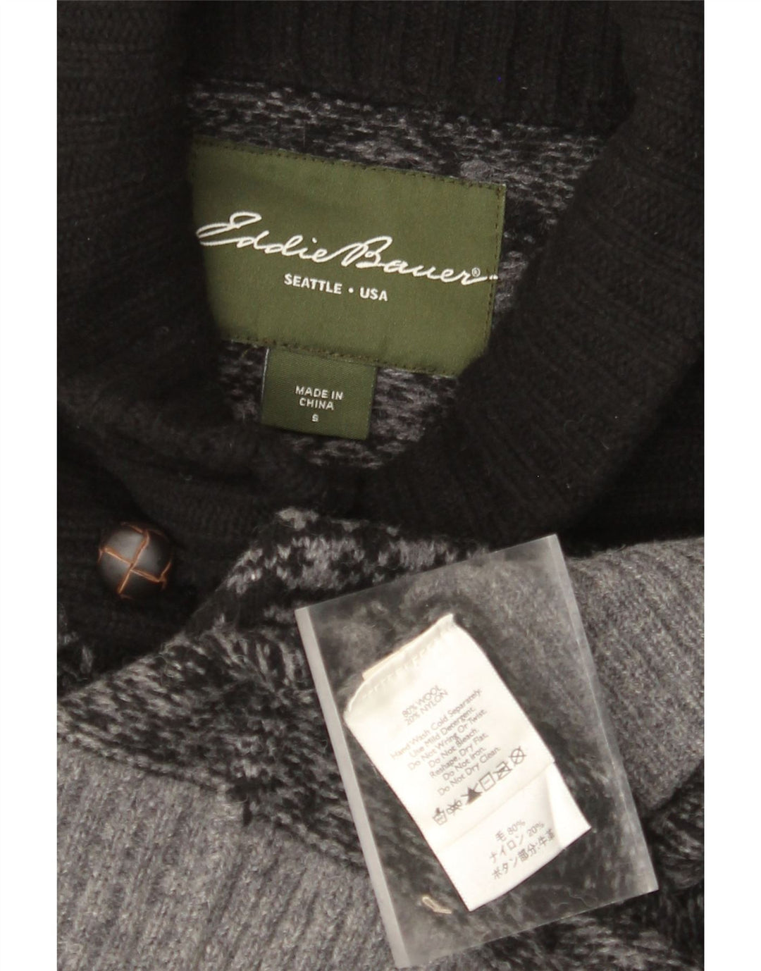 EDDIE BAUER Herren-Pullover mit Schalkragen, kleine graue Fair-Isle-Wolle
