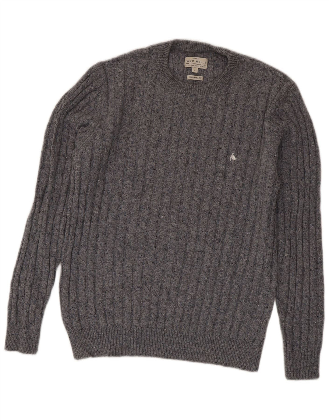 Jack Wills Herren-Pullover mit Rundhalsausschnitt, Größe L, aus grauer Wolle