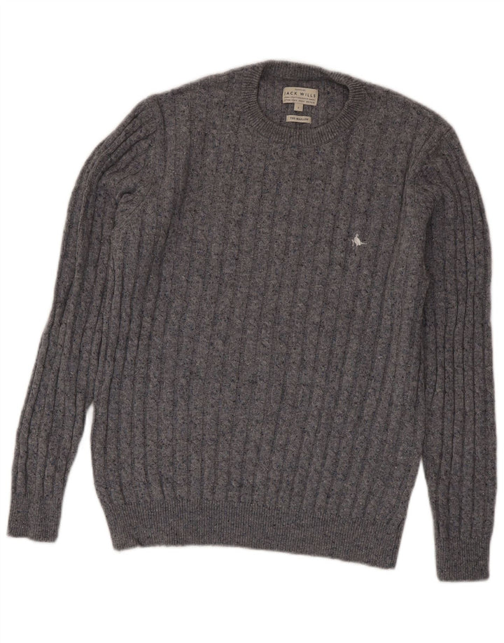 Jack Wills Herren-Pullover mit Rundhalsausschnitt, Größe L, aus grauer Wolle