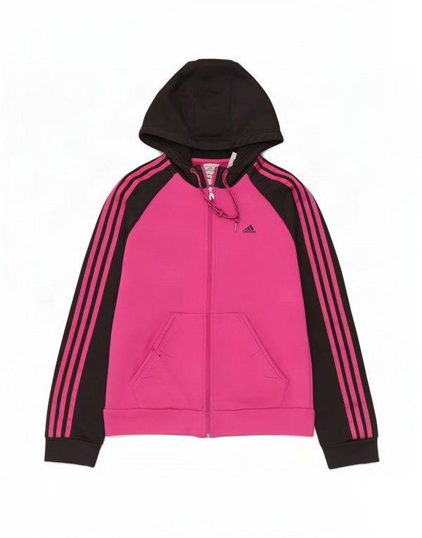 Adidas Damen Zip Hoodie Pullover UK 14 Mittelrosa Colourblock Polyester