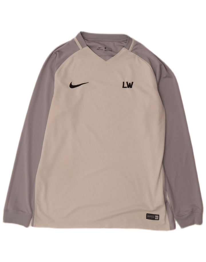 Nike Herren Dri Fit Grafik-Oberteil, langärmelig, groß, weißes Farbblock-Polyester