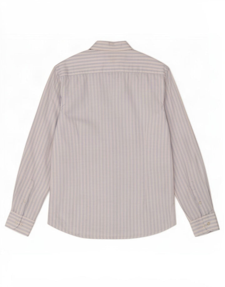 Massimo Dutti Herrenhemd, groß, blaues Nadelstreifen-Leinen