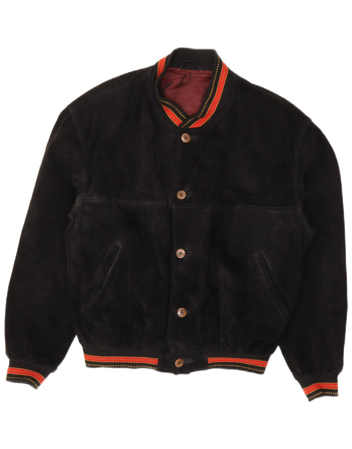 Vintage Herren Wildleder Bomberjacke IT 48 Mittelschwarz gestreiftes Leder