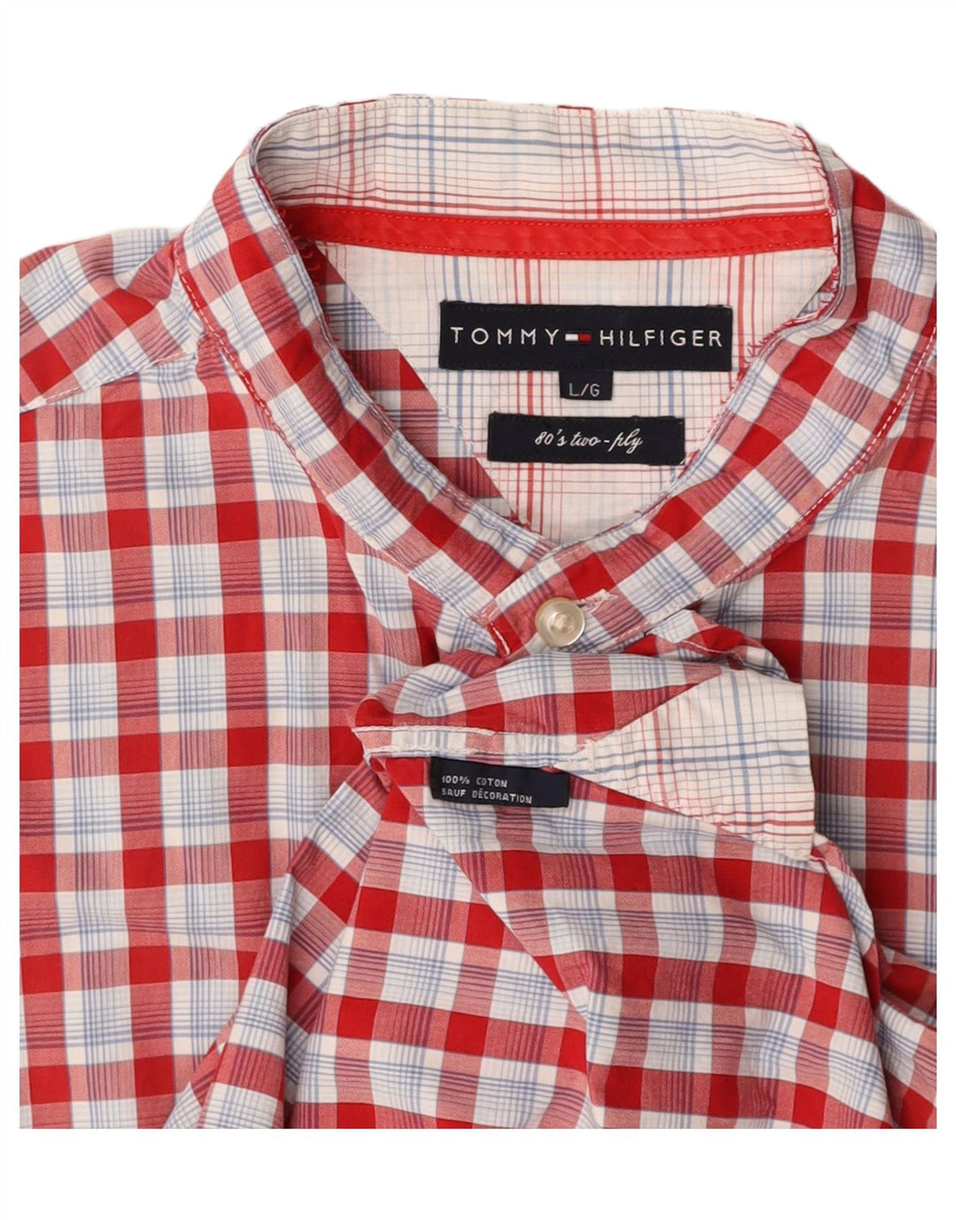 TOMMY HILFIGER Herren-Kurzarmhemd, groß, rot kariert, Baumwolle
