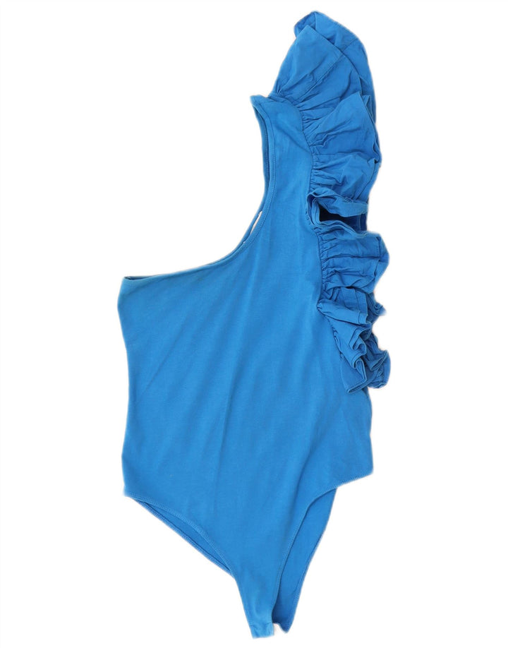 Zara Damen One-Shoulder-Body mit Rüschen, Größe S, Blau, Baumwolle
