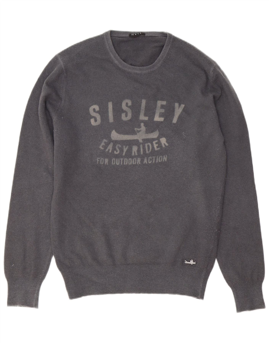 Sisley Herren-Pullover mit grafischem Rundhalsausschnitt, mittelgrau