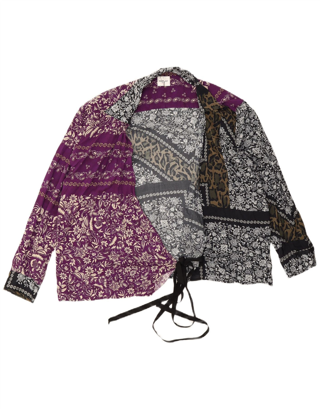 REPLAY Damen-Hemdbluse in Wickeloptik, UK 18, XL, mehrfarbig, Blumenmuster, Viskose