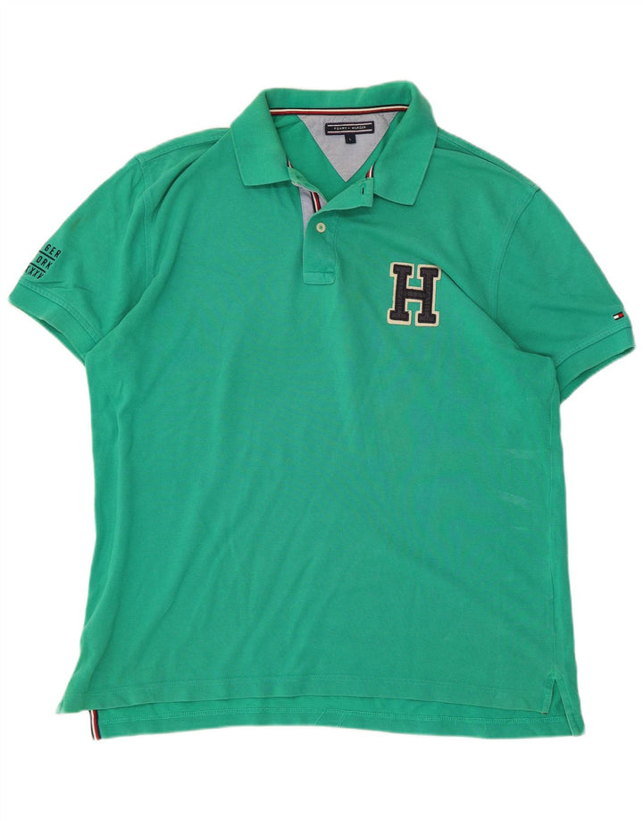 TOMMY HILFIGER Mens Graphic Polo Shirt Large Green