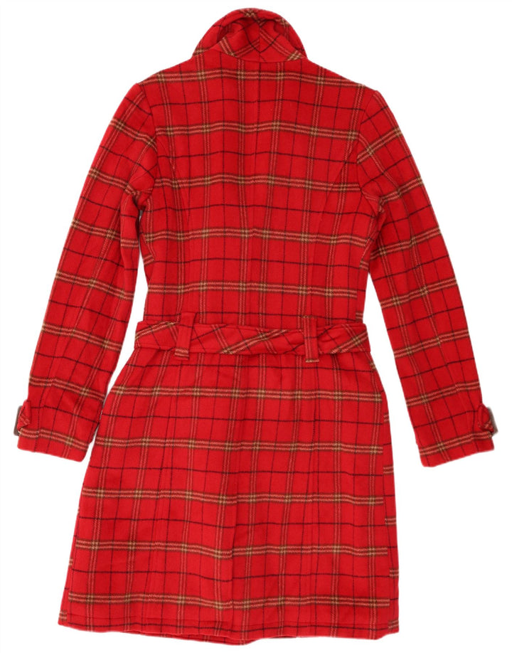 KHUJO Zweireihiger Damenmantel UK 12 Mittelrot karierte Wolle